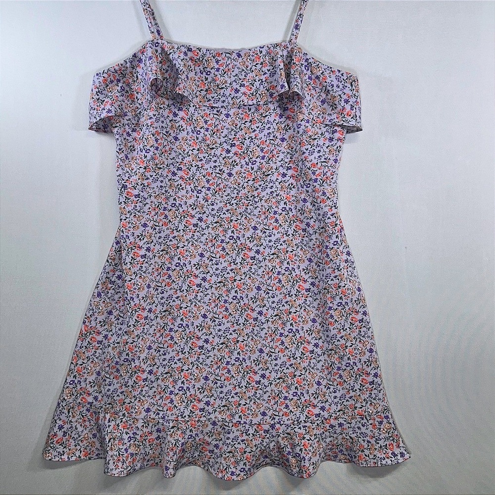 ACOA Floral Off Shoulder Ruffle Mini Dress Lavender Cottagecore Large